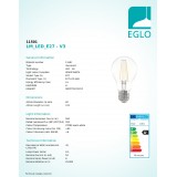 EGLO 11501 | E27 5W -> 48W Eglo obični A60 LED izvori svjetlosti filament 600lm 2700K 360° CRI>80