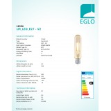 EGLO 11554 | E27 3,5W -> 22W Eglo cilindar T32 LED izvori svjetlosti filament 220lm 2200K 360° CRI>80