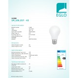 EGLO 11595 | E27 5W -> 40W Eglo obični A60 LED izvori svjetlosti filament, milky 470lm 2700K 360° CRI>80