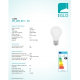 EGLO 11596 | E27 8W -> 60W Eglo obični A60 LED izvori svjetlosti filament, milky 806lm 2700K 360° CRI>80