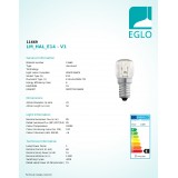 EGLO 11669 | E14 15W Eglo cilindar T22 žarulja kuhinjska peć - max 300 °C 85lm 2200K CRI>100