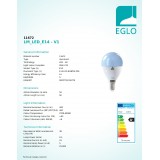 EGLO 11672 | E14 5W -> 38W Eglo mala kugla P50 LED izvori svjetlosti smart rasvjeta 400lm 2700 <-> 6500K jačina svjetlosti se može podešavati, sa podešavanjem temperature boje, promjenjive boje, može se upravljati daljinskim upravljačem CRI>80