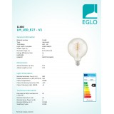 EGLO 11683 | E27 4W -> 25W Eglo velika kugla G125 LED izvori svjetlosti filament, Spiral 260lm 2200K 360° CRI>80