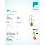 EGLO 11695 | E27 4W -> 30W Eglo Edison ST48 LED izvori svjetlosti filament, golden age 320lm 1700K jačina svjetlosti se može podešavati 360° CRI>80