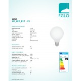 EGLO 11767 | E27 8W -> 75W Eglo velika kugla G95 LED izvori svjetlosti 320° 1055lm 2700K 320° CRI>80