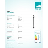 EGLO 22144 | Laterna8 Eglo podna svjetiljka 100cm 1x E27 IP44 crno, prozirna