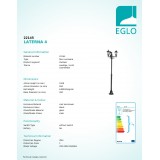 EGLO 22145 | Laterna8 Eglo podna svjetiljka 192cm 3x E27 IP44 crno, prozirna