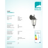 EGLO 22467 | Laterna8 Eglo zidna svjetiljka 1x E27 IP44 crno, prozirna