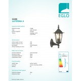 EGLO 22468 | Laterna8 Eglo zidna svjetiljka 1x E27 IP44 crno, prozirna