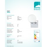EGLO 31017 | Nina Eglo zidna svjetiljka 1x G9 450lm krom, opal mat, bijelo