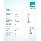 EGLO 31594 | Eglo-Pasteri-W Eglo stolna svjetiljka 40cm sa prekidačem na kablu 1x E27 bijelo mat, poniklano mat