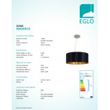 EGLO 31605 | Eglo-Maserlo-BG Eglo visilice svjetiljka okrugli 3x E27 blistavo crna, zlatno, nikel