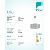 EGLO 31606 | Eglo-Maserlo-GS Eglo visilice svjetiljka okrugli 3x E27 sivo, srebrno, poniklano mat