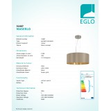 EGLO 31607 | Eglo-Maserlo-TG Eglo visilice svjetiljka 3x E27 taupe, zlatno, poniklano mat