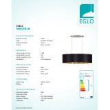EGLO 31611 | Eglo-Maserlo-BG Eglo visilice svjetiljka ovalni 2x E27 blistavo crna, zlatno, nikel