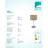 EGLO 31629 | Eglo-Maserlo-TG Eglo stolna svjetiljka 42cm sa prekidačem na kablu 1x E27 taupe, zlatno, poniklano mat