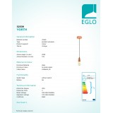 EGLO 32539 | Yorth Eglo visilice svjetiljka 1x E27 mat bakar, crno