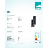 EGLO 32899 | Riga-5 Eglo zidna svjetiljka cilindar sa senzorom 2x GU10 480lm 3000K IP44 antracit, prozirna