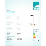 EGLO 32916 | Townshend Eglo visilice svjetiljka 4x E27 crno, smeđe