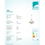 EGLO 39092 | Basilano Eglo luster svjetiljka 6x E14 krom, konjak boje
