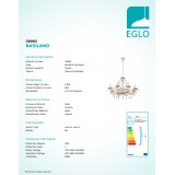 EGLO 39093 | Basilano Eglo luster svjetiljka 8x E14 krom, konjak boje