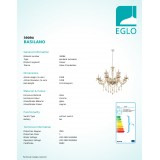 EGLO 39094 | Basilano Eglo luster svjetiljka 12x E14 krom, konjak boje