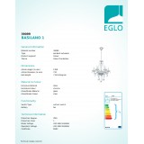 EGLO 39099 | Basilano Eglo luster svjetiljka 6x E14 krom, prozirna, kristal
