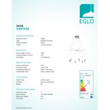 EGLO 39326 | Santiga Eglo visilice svjetiljka jačina svjetlosti se može podešavati 12x LED 4400lm 3000K poniklano mat, bijelo