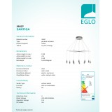 EGLO 39327 | Santiga Eglo visilice svjetiljka jačina svjetlosti se može podešavati 20x LED 7400lm 3000K poniklano mat, bijelo