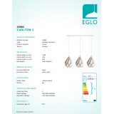 EGLO 43002 | Carlton-1 Eglo visilice svjetiljka 3x E27 bijelo, zlatno