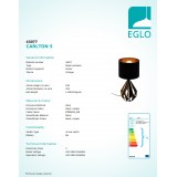 EGLO 43077 | Carlton-1 Eglo stolna svjetiljka 51cm sa prekidačem na kablu 1x E27 crno, crveni bakar