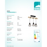 EGLO 43131 | Townshend-5 Eglo stropne svjetiljke svjetiljka 3x E27 crno, bezbojno, smeđe