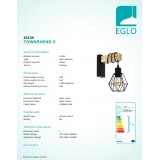 EGLO 43135 | Townshend-5 Eglo zidna svjetiljka 1x E27 crno, bezbojno, smeđe