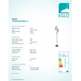EGLO 43137 | Townshend-5 Eglo podna svjetiljka 166,5cm sa prekidačem na kablu 2x E27 crno, bezbojno, smeđe