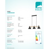 EGLO 43163 | Lubenham Eglo visilice svjetiljka 3x E27 crno, bezbojno, smeđe