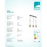 EGLO 43192 | Rampside Eglo visilice svjetiljka 3x E27 crno, jantar, bezbojno