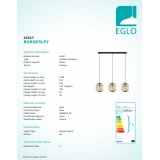 EGLO 43217 | Bordesley Eglo visilice svjetiljka 3x E27 crno, drvo, bezbojno