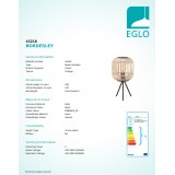EGLO 43218 | Bordesley Eglo stolna svjetiljka 40cm sa prekidačem na kablu 1x E27 crno, drvo, bezbojno