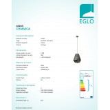 EGLO 43223 | Chiavica Eglo visilice svjetiljka 1x E27 crno nikel