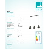 EGLO 43224 | Chiavica Eglo visilice svjetiljka 3x E27 crno nikel