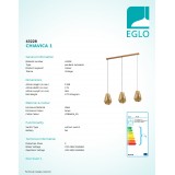 EGLO 43228 | Chiavica Eglo visilice svjetiljka 3x E27 mesing