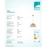 EGLO 43254 | Claverdon Eglo visilice svjetiljka 1x E27 crno, drvo, bezbojno