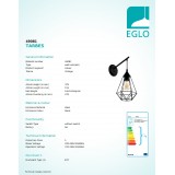 EGLO 49081 | Tarbes Eglo zidna svjetiljka 1x E27 crno