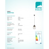 EGLO 49219 | Bampton Eglo visilice svjetiljka 1x E27 braon antik, crno