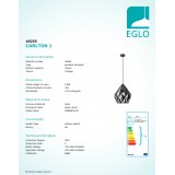 EGLO 49255 | Carlton-1 Eglo visilice svjetiljka 1x E27 crno, srebrno