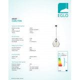 EGLO 49257 | Carlton Eglo visilice svjetiljka 1x E27 crno