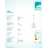 EGLO 49259 | Carlton Eglo visilice svjetiljka 1x E27 menta, crno