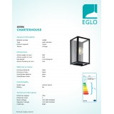 EGLO 49394 | Charterhouse Eglo zidna svjetiljka 1x E27 crno, prozirna