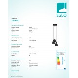 EGLO 49465 | Priddy Eglo visilice svjetiljka 3x E27 crno, bijelo
