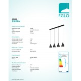 EGLO 49466 | Priddy Eglo visilice svjetiljka 4x E27 crno, bijelo